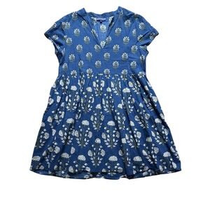 Ro's Garden Womens Medium Blue Floral Block Print Mini Shift Dress Cap Sleeve